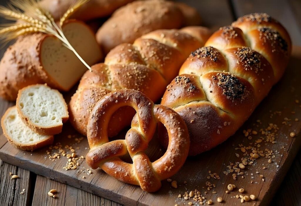 Imagem mostra pães e roscas caseiras.